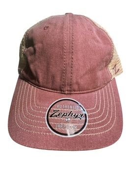 Zephyr Blank Unstructured Trucker Hat - Washed Burgundy / Tan Mesh Snapback Cap